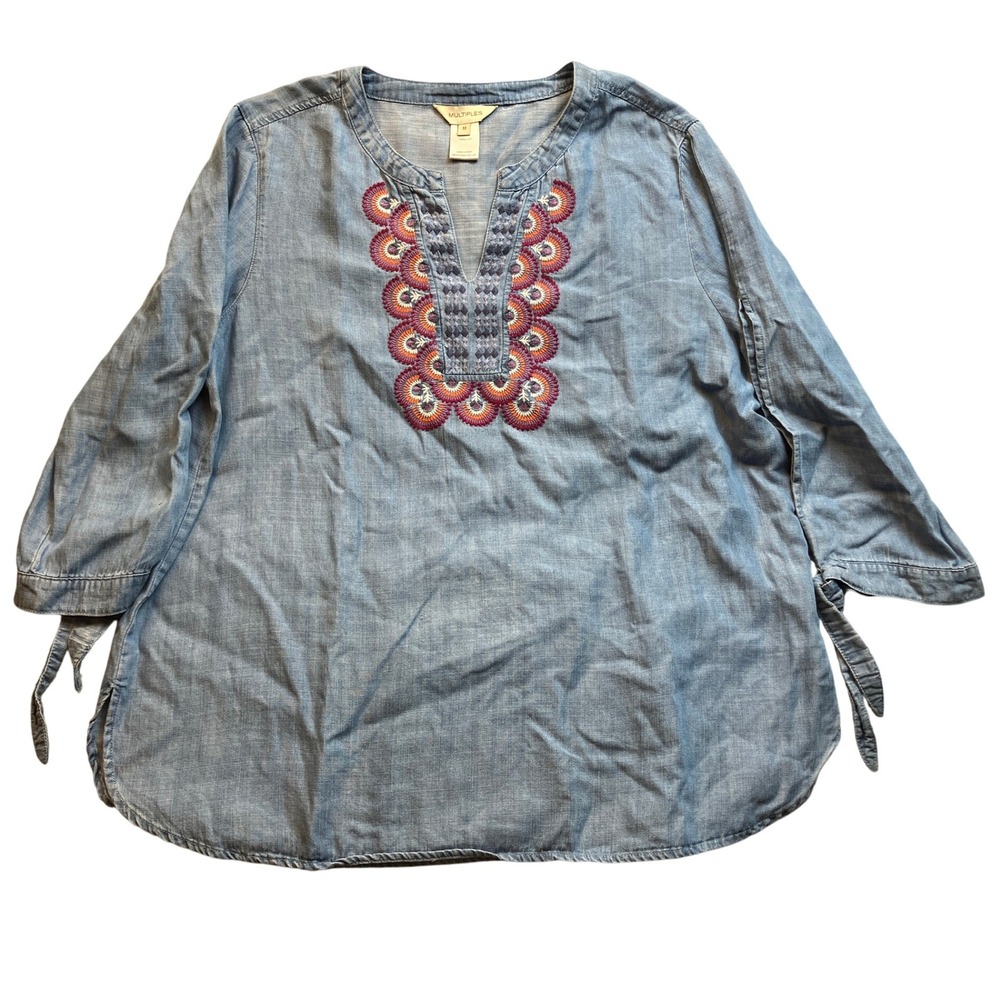 Multiples‎ Shirt Womens Medium Embroidered Mature Festival Boho Everyday